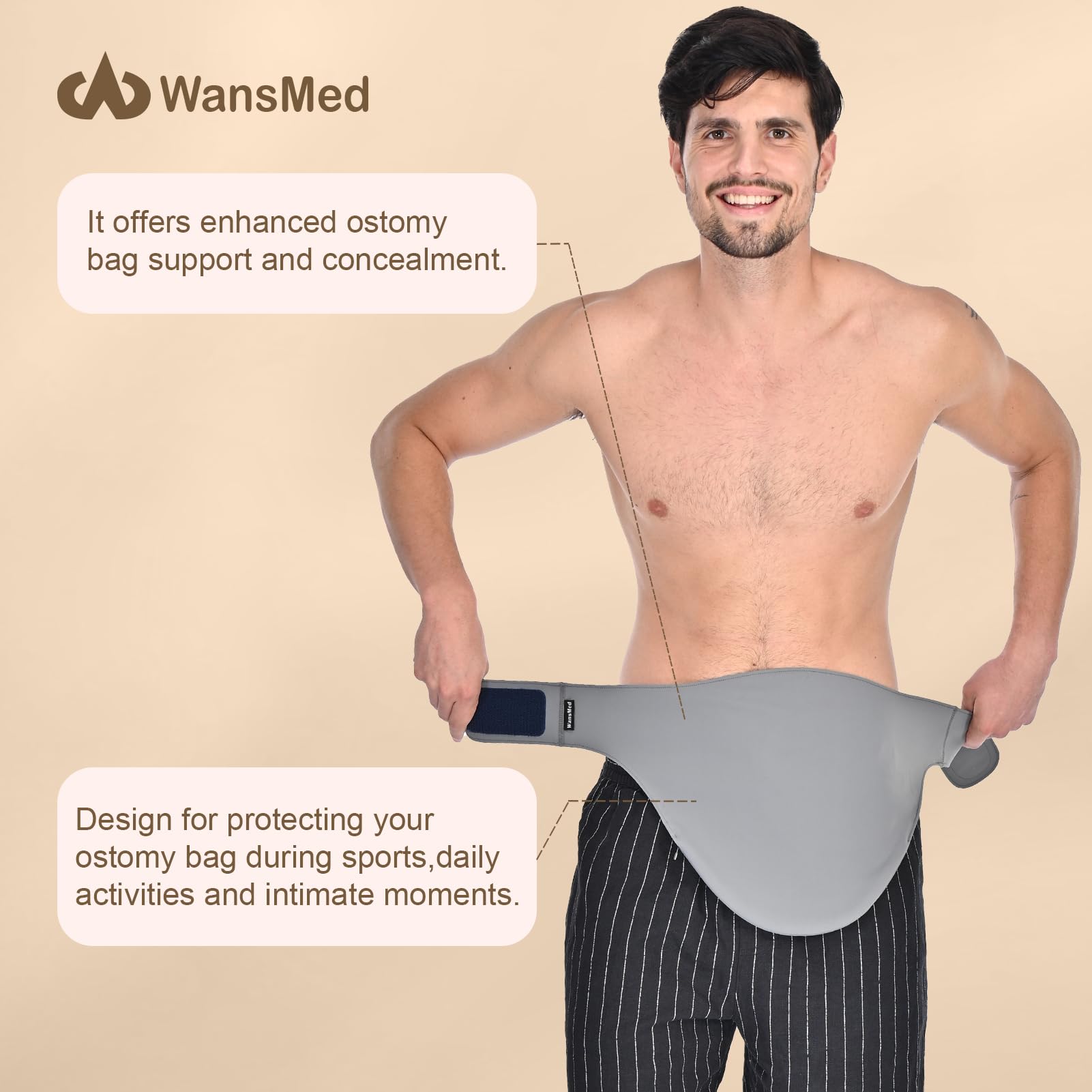 WansMed ostomy bag cover made from skin-friendly fabric for a gentle touch.