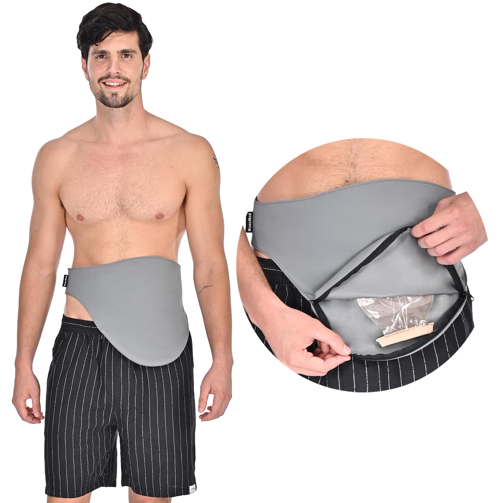 WansMed ostomy bag cover in gray with soft breathable fabric for daily comfort.