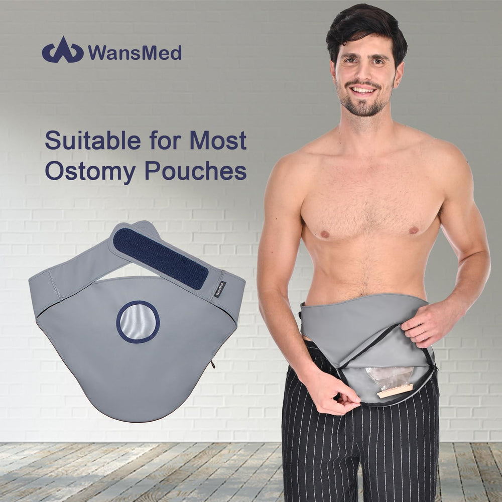 WansMed ostomy belt gray XL, side view, secure fit for daily activities.