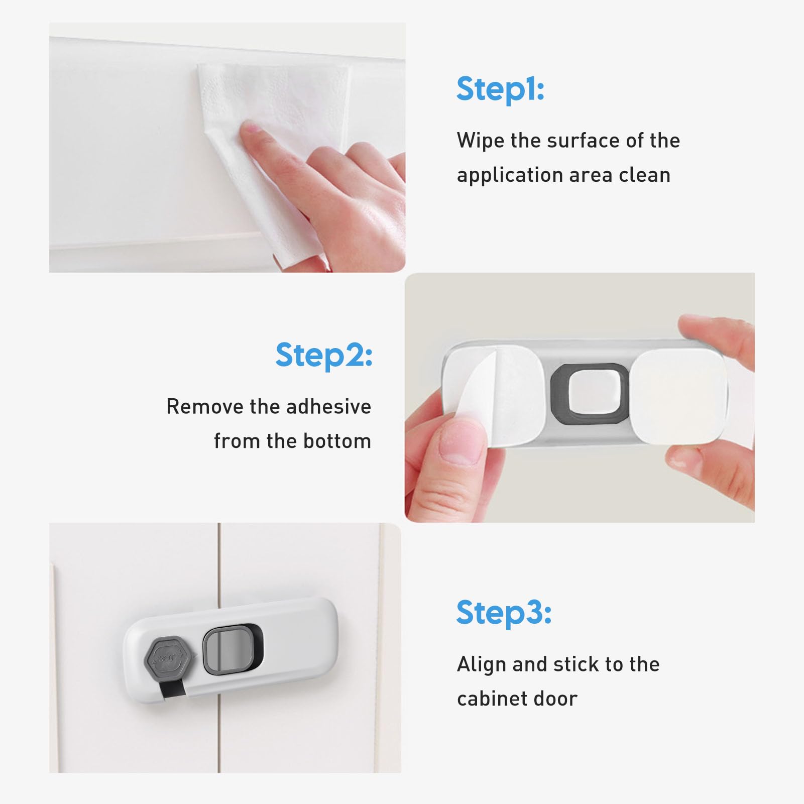 WAONIQ 5-Pack Safety Lock installs easily with no tools required.