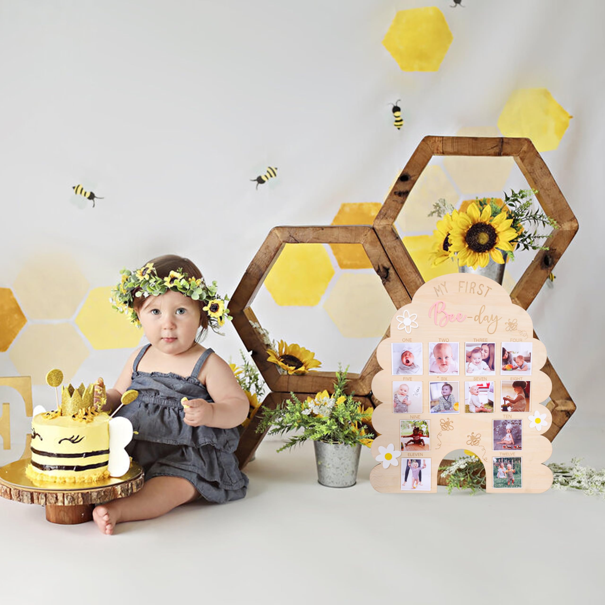 WAOUH Baby Growth Wood Photo Board displayed in a cozy nursery setting.