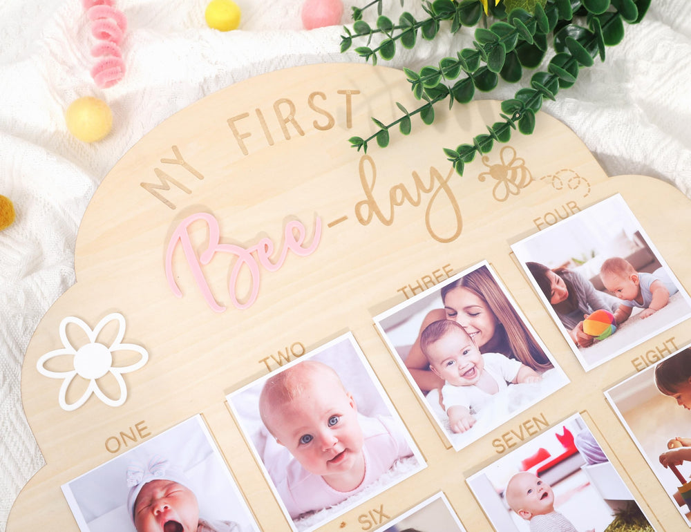 WAOUH Birthdays Decor Bee Wood Board serves as a playful party prop.