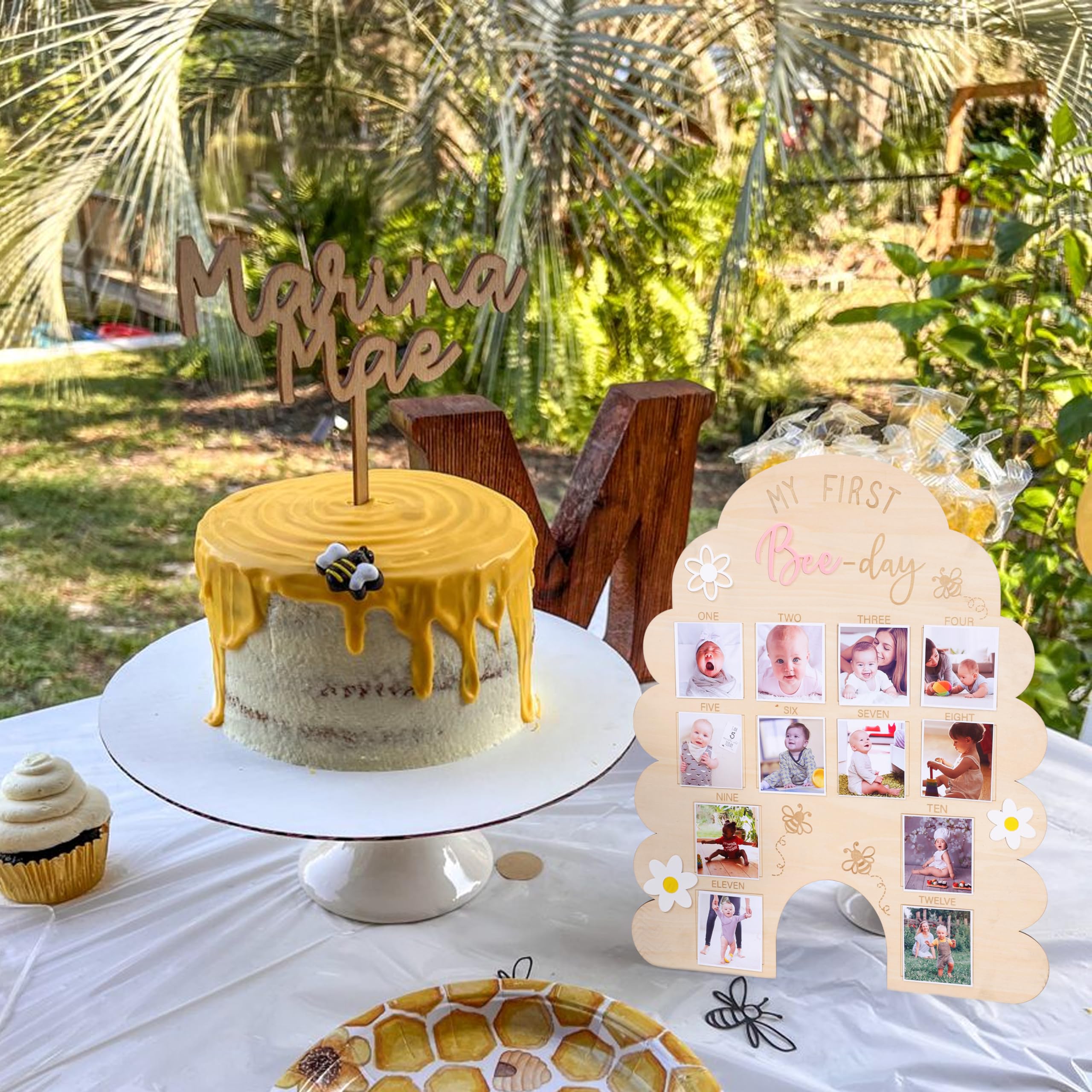 WAOUH Honeycomb Birthdays Photo Board adds whimsical charm to party decor.