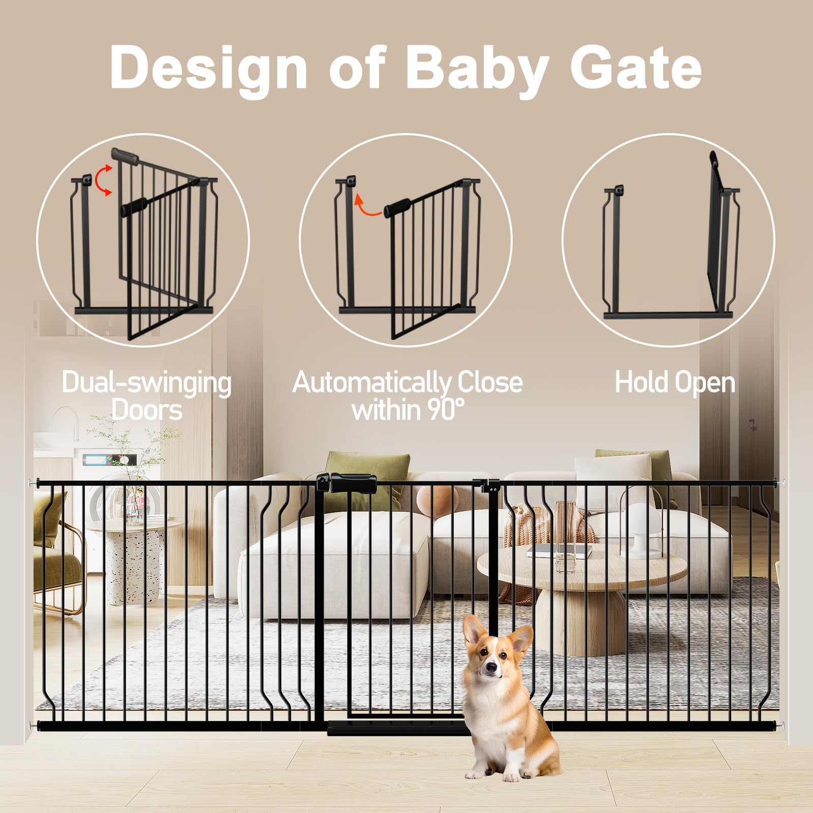 WAOWAO baby gate 180-degree opening demonstrates flexible passage for busy homes.