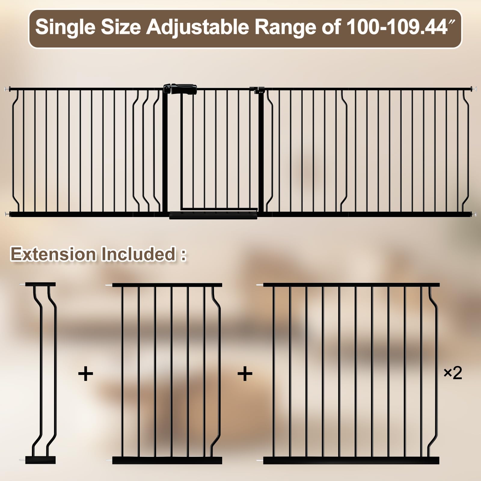 WAOWAO baby gate double-lock-handle close-up highlights one-handed opening and child safety.