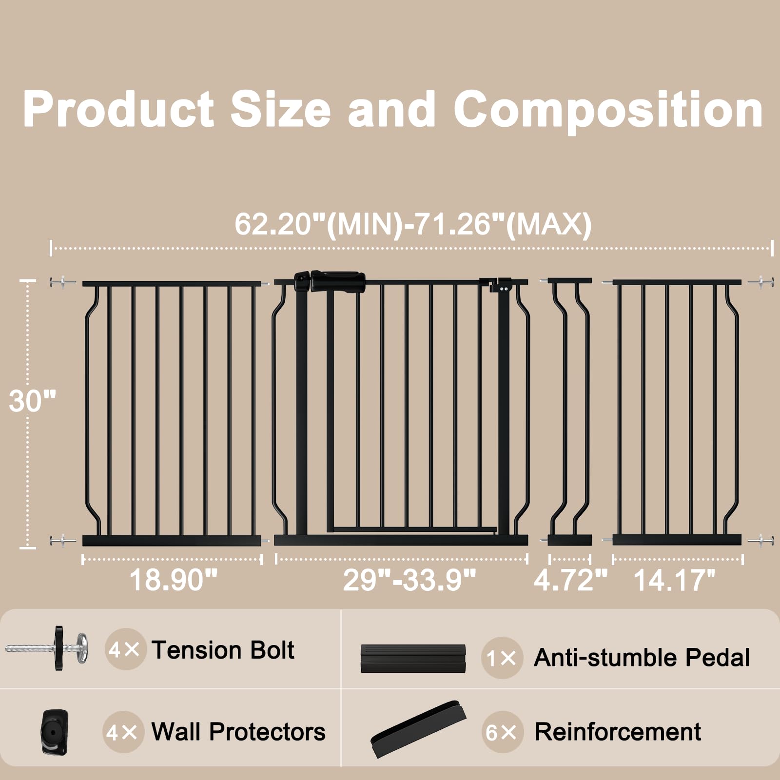 WAOWAO black steel gate offers durable, stylish safety.