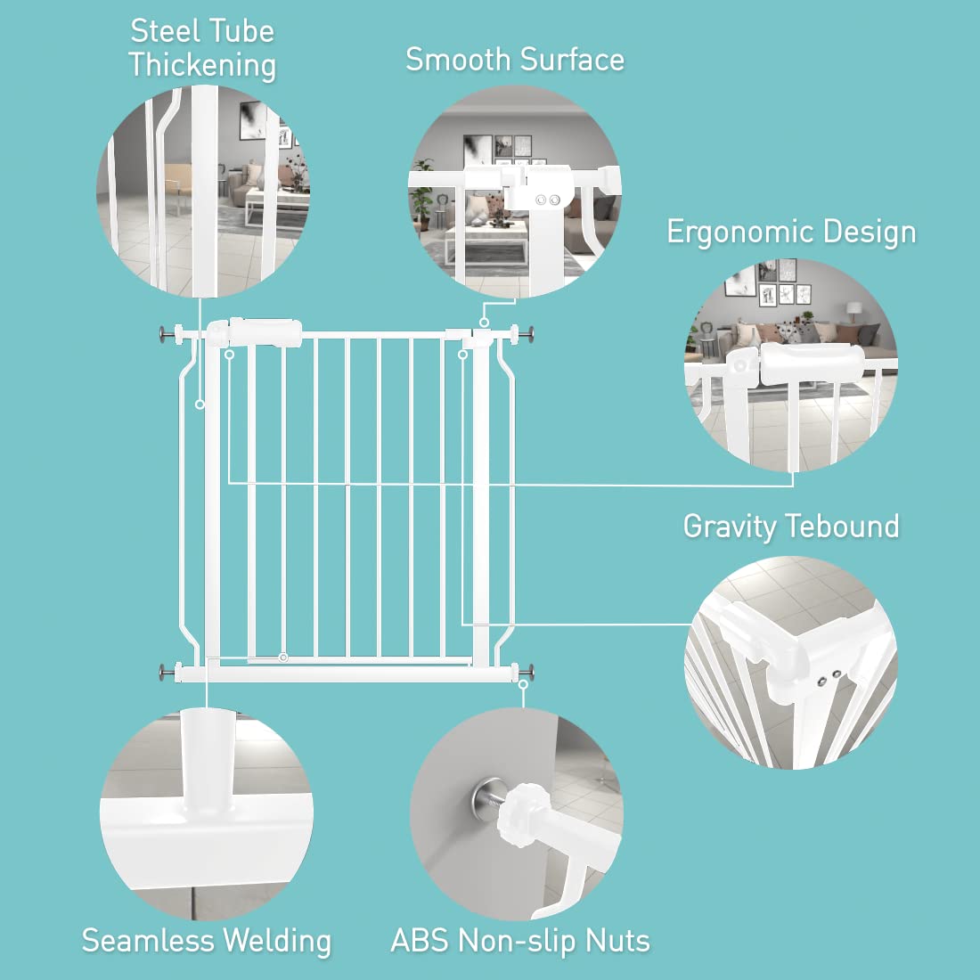 WAOWAO baby gate extends wide width for flexible doorway and stair openings.