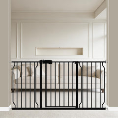 WAOWAO baby gate in extra-wide setup secures large openings.