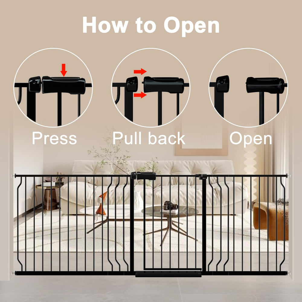 WAOWAO baby gate pressure-mounted installation shows tool-free setup without wall damage.