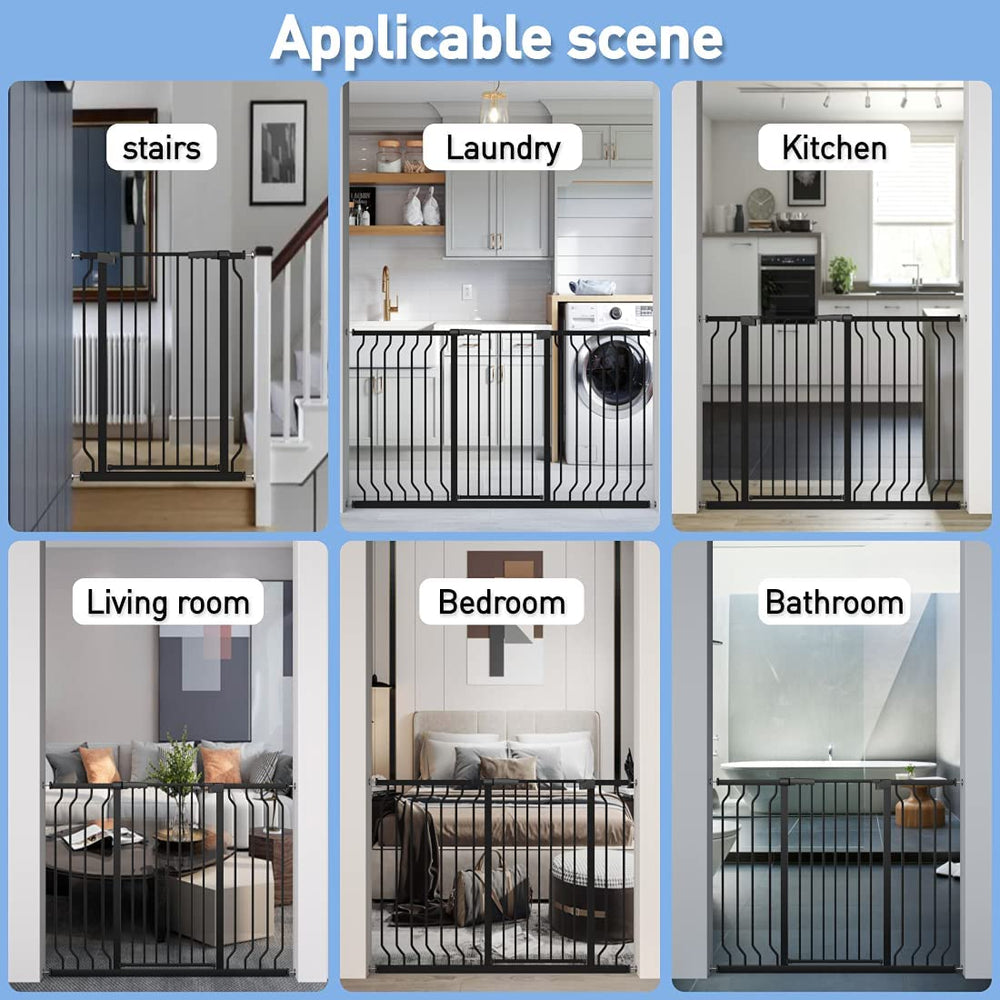WAOWAO black metal gate close-up shows durable child and pet barrier
