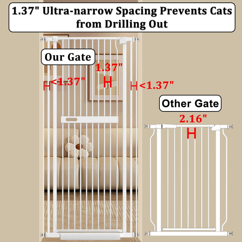 WAOWAO cat gate auto-close at 90-degree angle supports hands-free doorway passage.