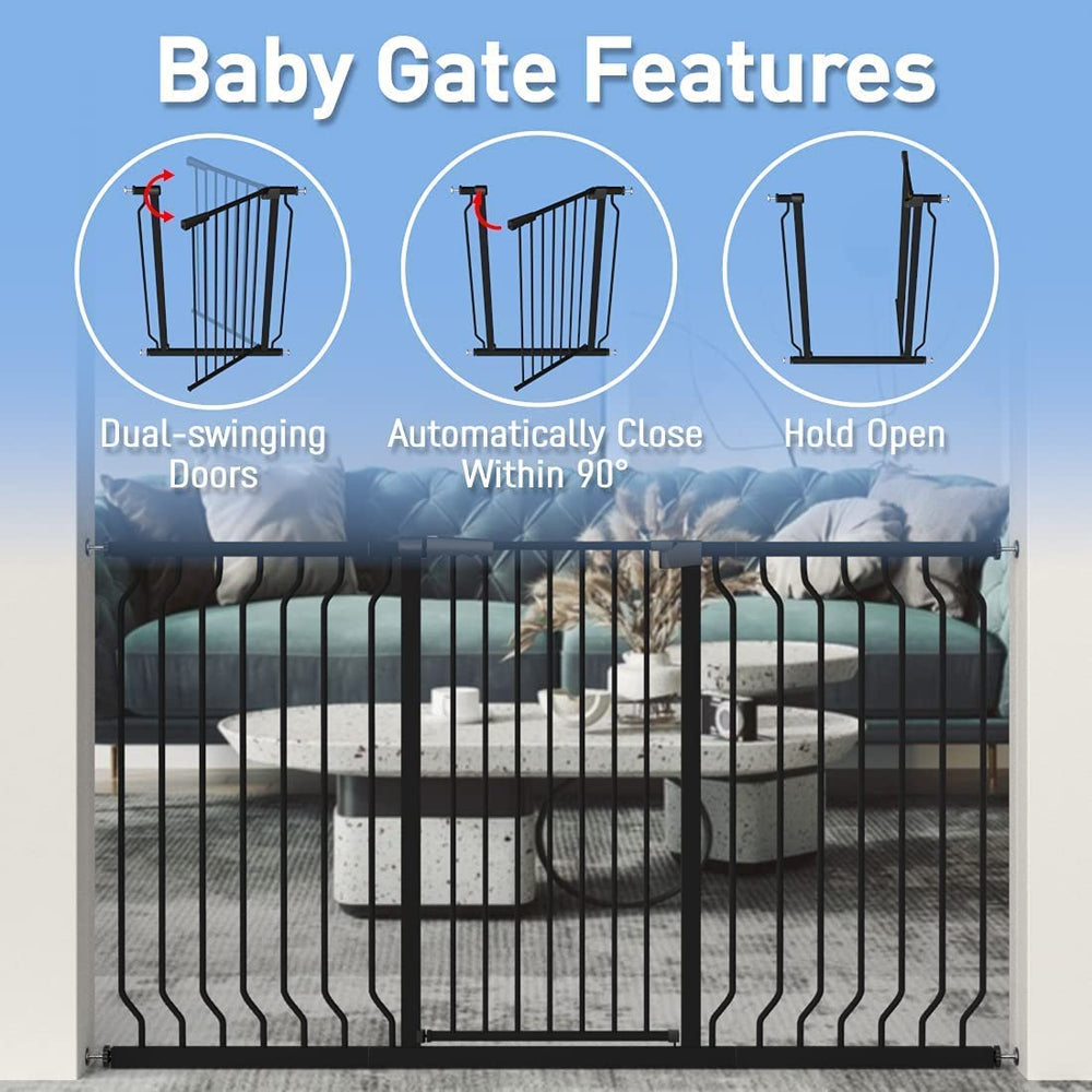 WAOWAO durable black metal gate provides strong protection for toddlers and pets.