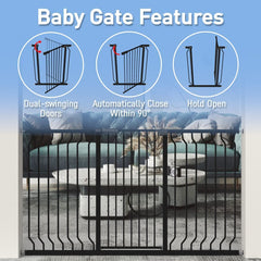 WAOWAO durable black metal gate provides strong protection for toddlers and pets.