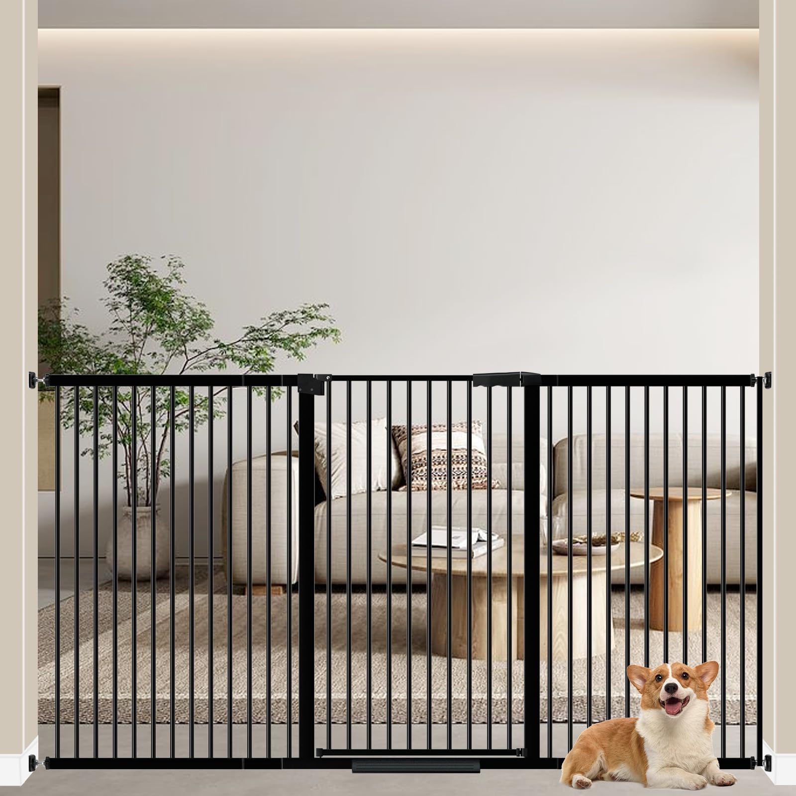 WAOWAO extra tall gate front view showing doorway practicality and open view