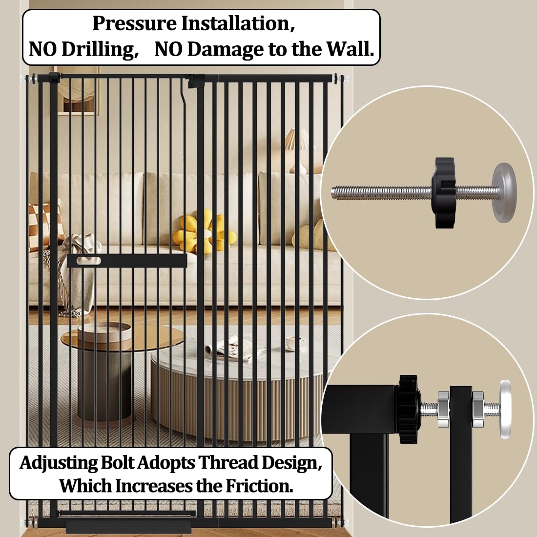 WAOWAO installation with pressure bolts for tool-free setup.