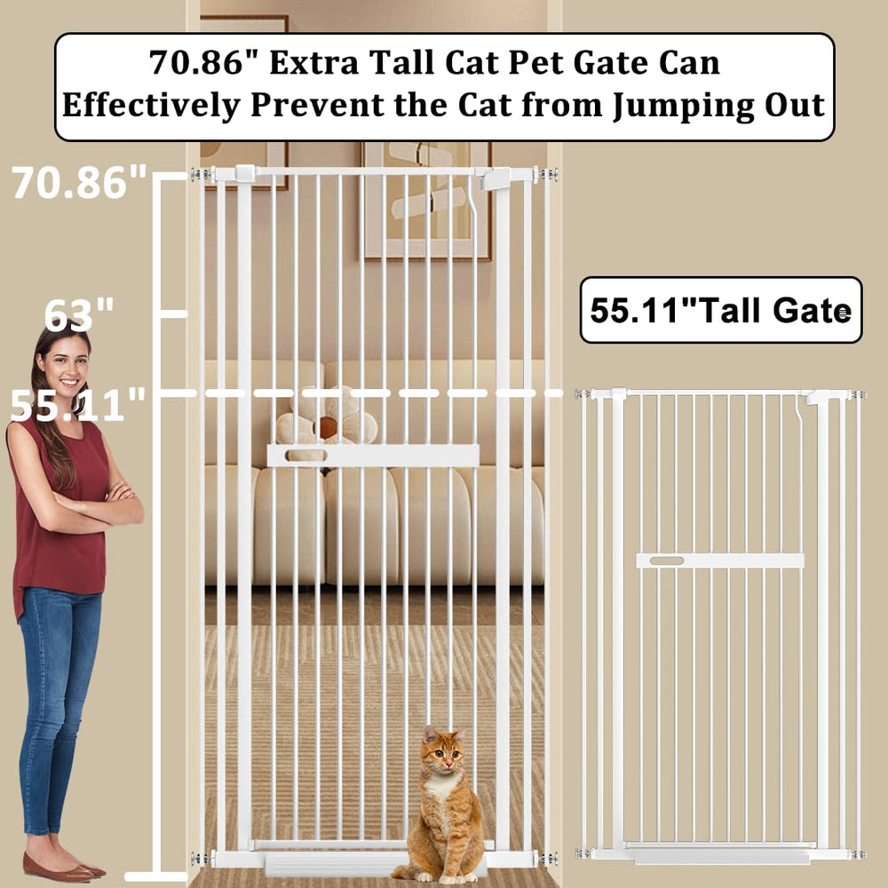 WAOWAO tall cat gate shows central handle for easy one-handed operation.