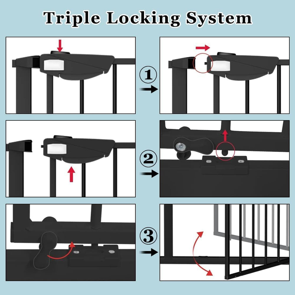 WAOWAO gate push-button pair illustrates easy adult access with secure child safety
