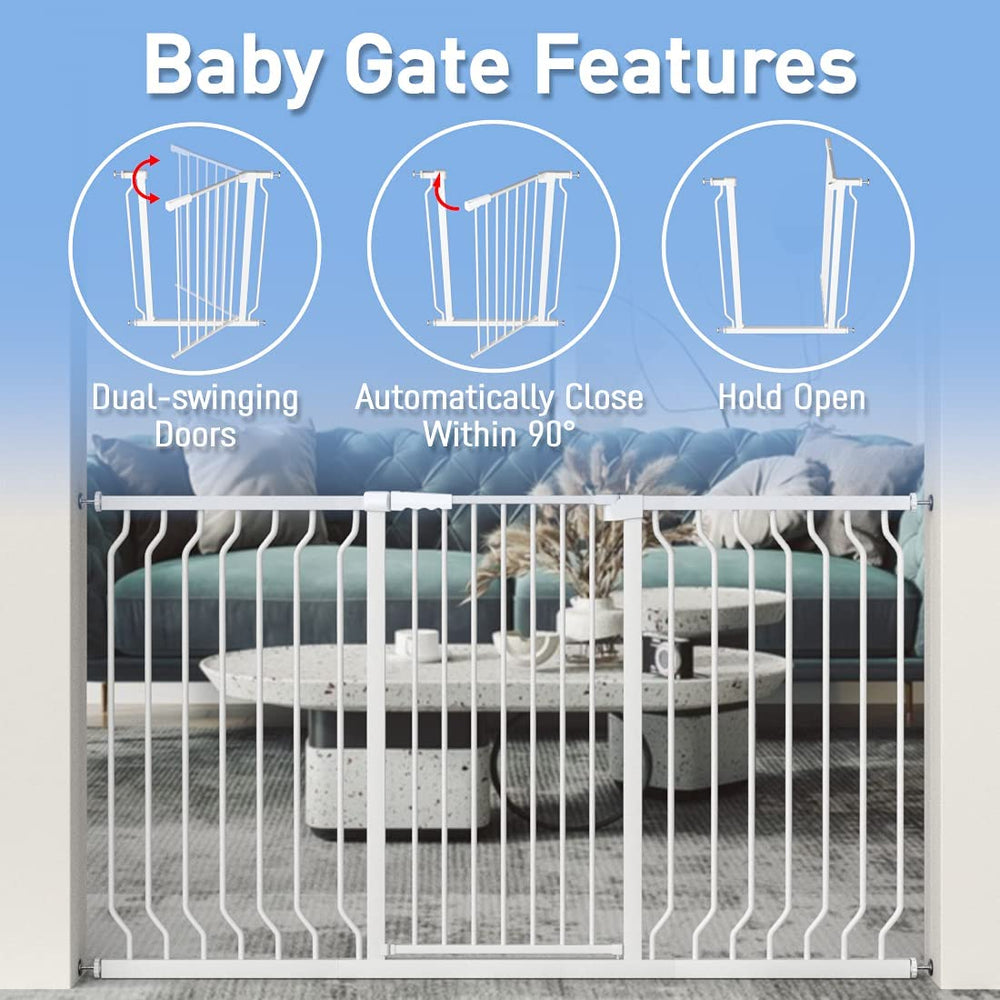 WAOWAO white tall metal gate at 40.55-inch height in a doorway