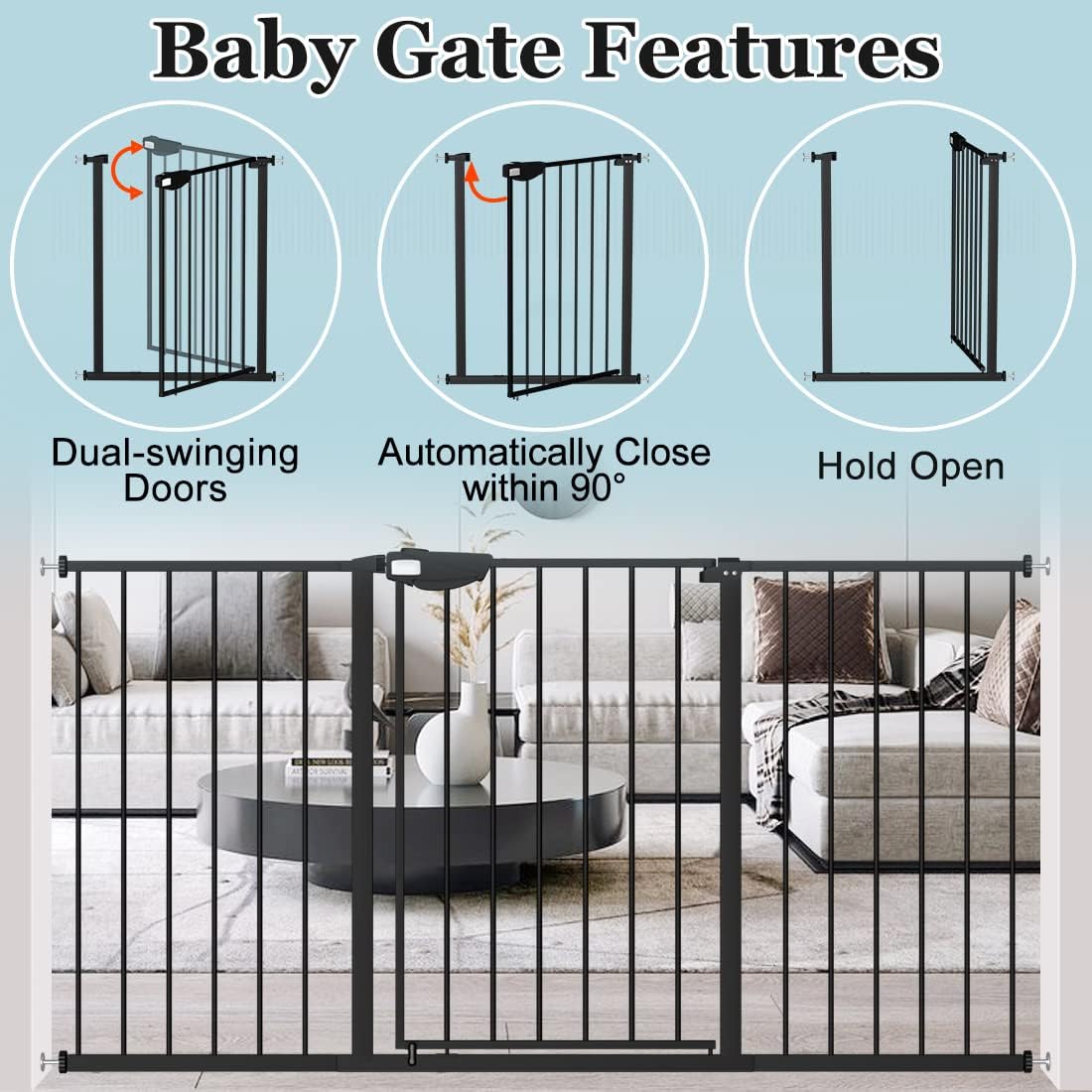 WAOWAO wide-width gate's adjustable fit, easy to install without drilling
