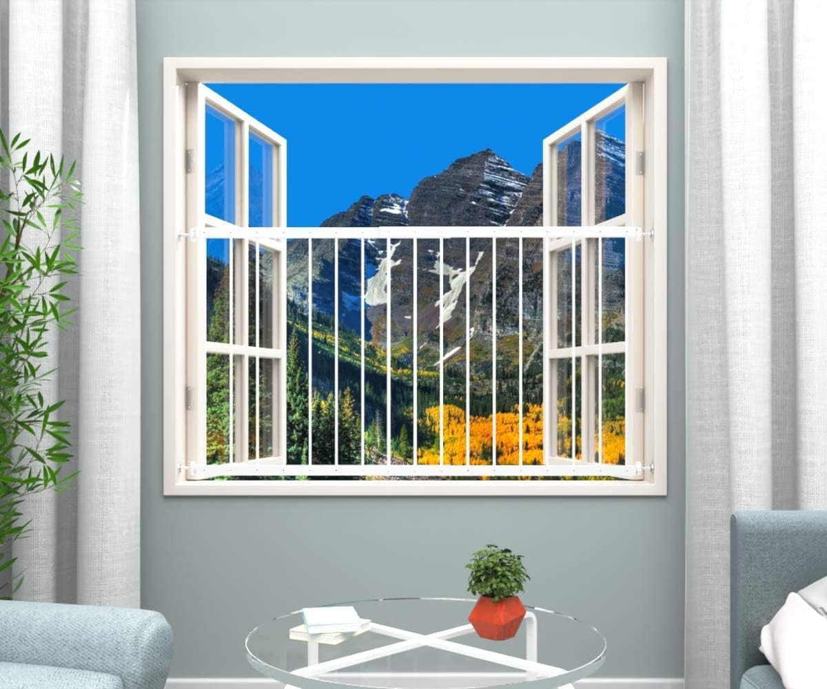 WAOWAO window guard with extra-wide white tension bolts for secure drill-free fit
