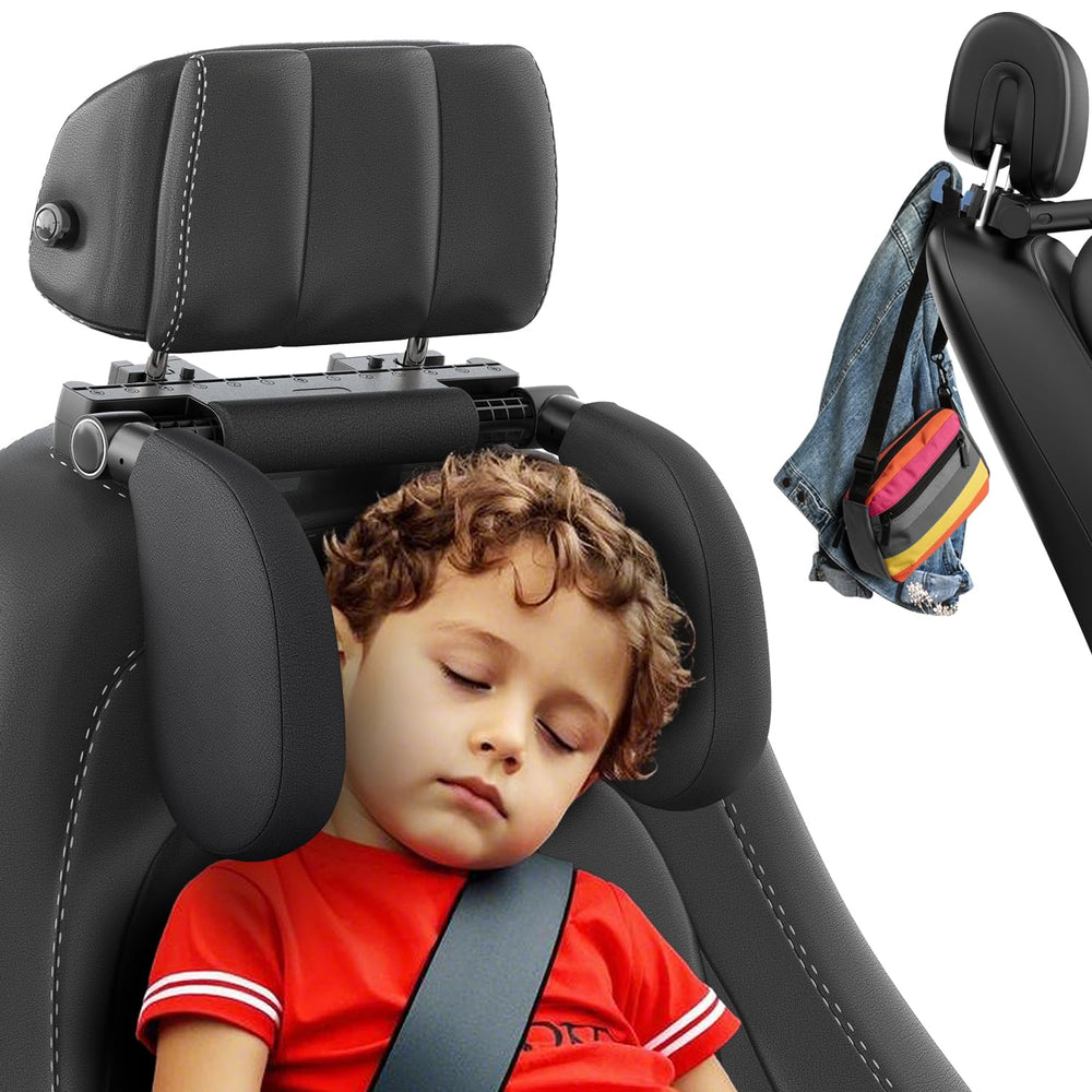 WAPEXNOS car headrest pillow front view with durable ABS shell and memory foam comfort.