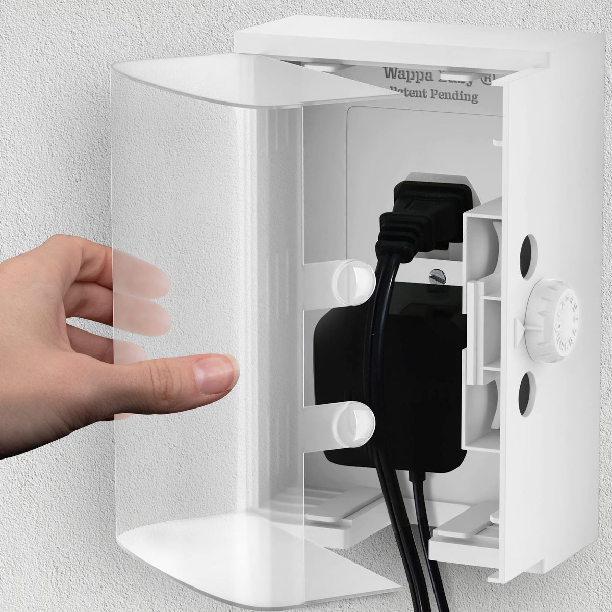 Wappa Baby clear outlet cover box with patented double lock and safe design.