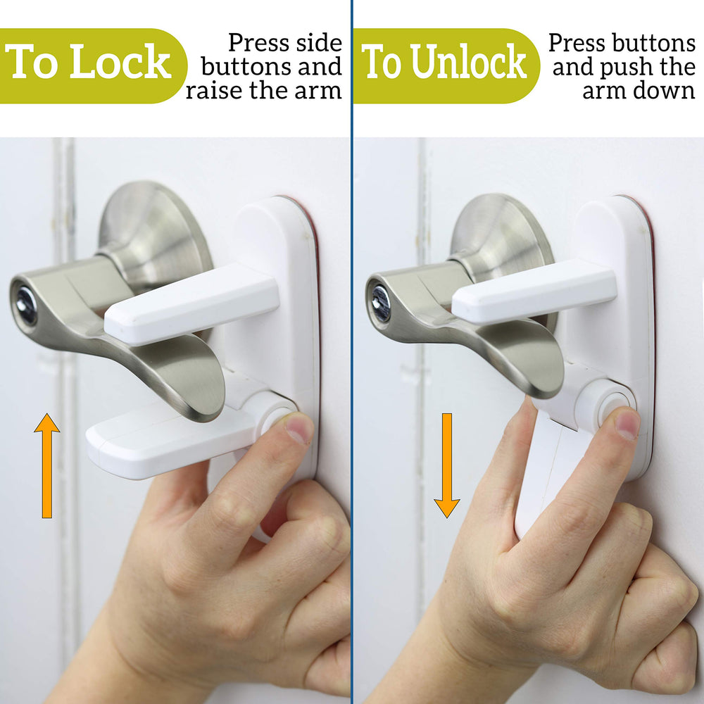 Wappa Baby lever lock with dual side buttons, enabling adult one-handed operation.