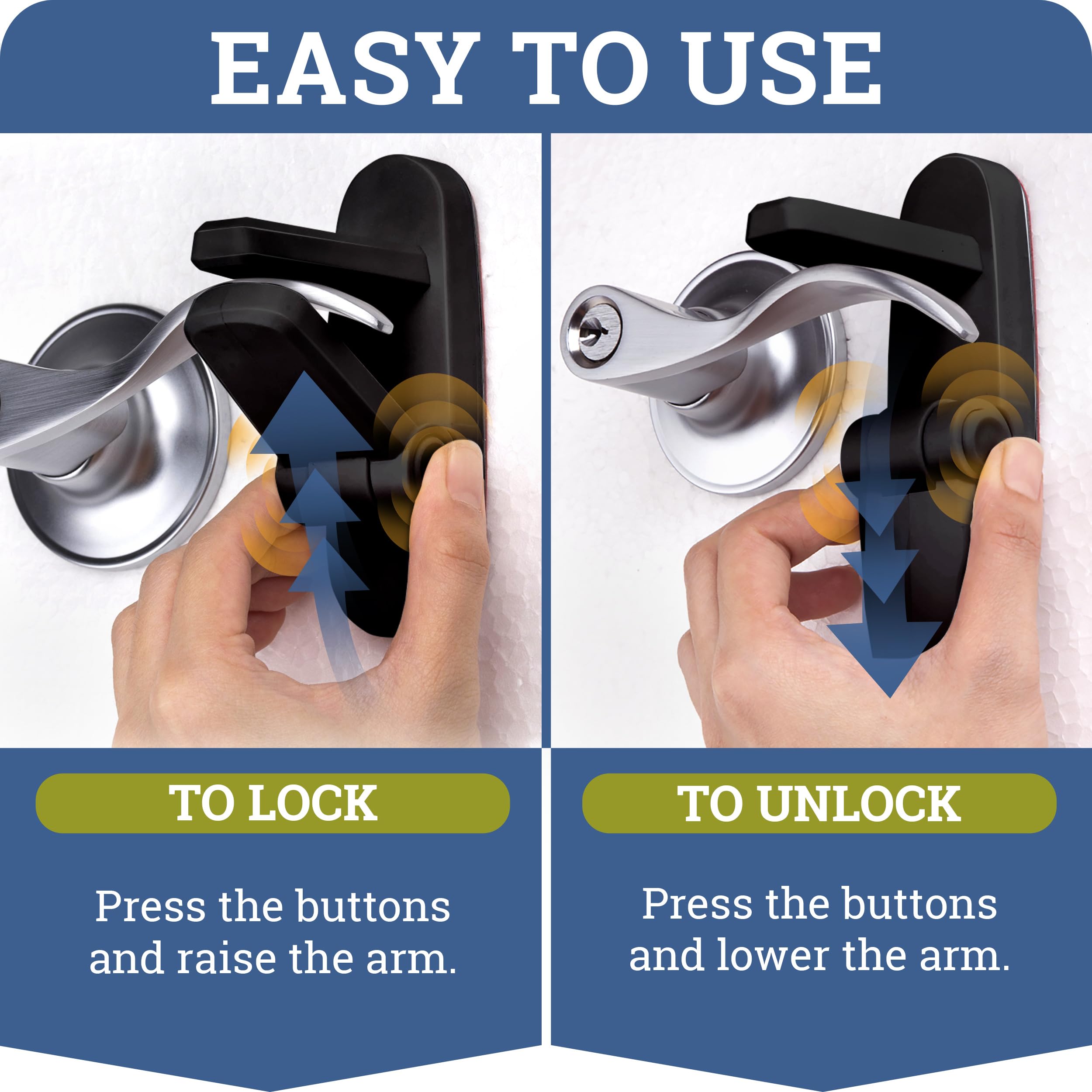 Wappa Baby door lever lock adhesive backing enables quick, tool-free installation.