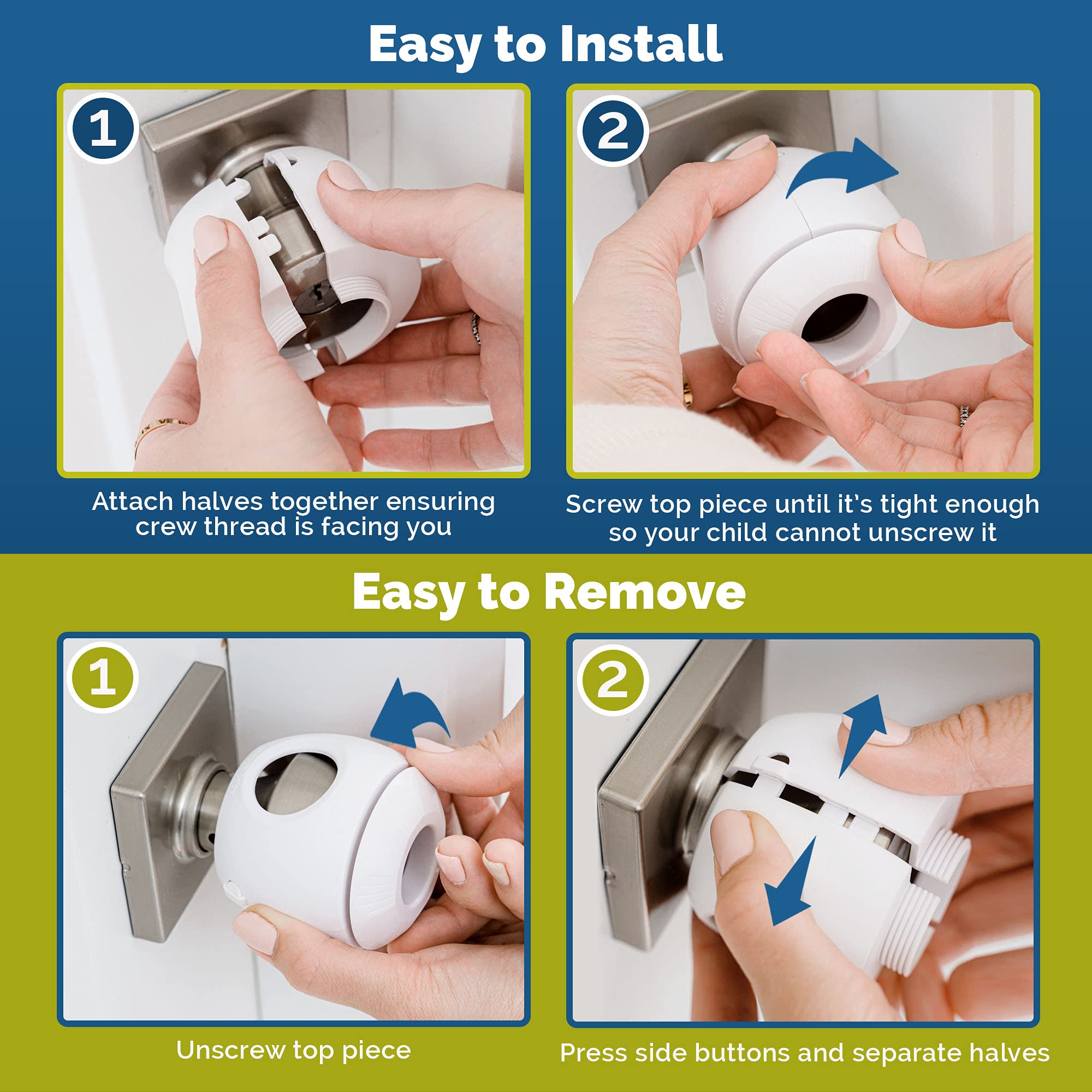 Easy tool-free installation of Wappa Baby door knob cover
