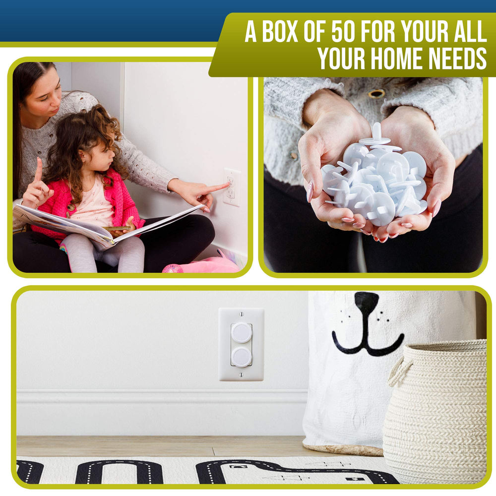 Durable white plug protectors with a childproof design from Wappa Baby.