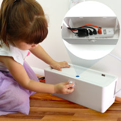 Wappa Baby Power Strip Cover Box front view with dual lock for child safety.