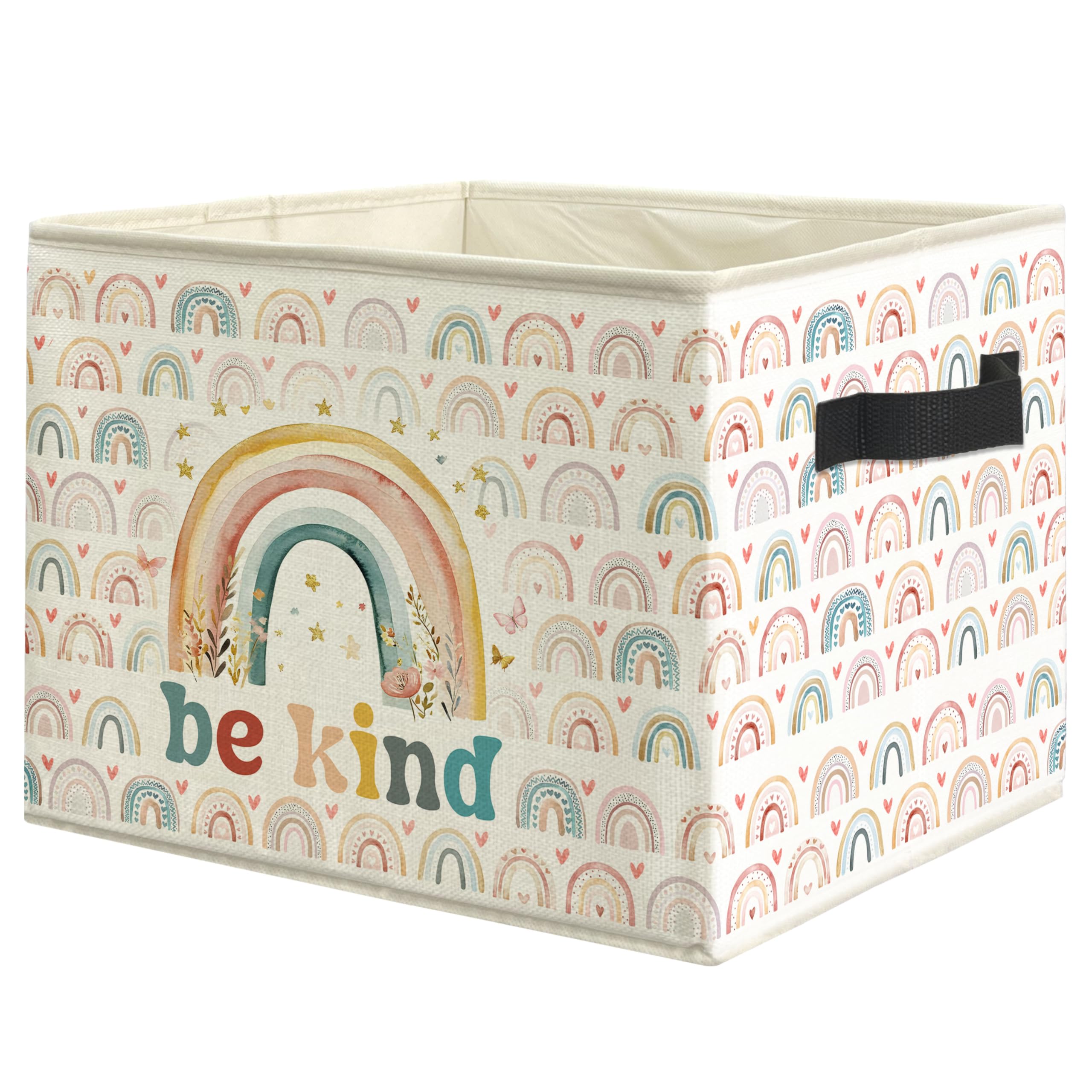 WARDOS Boho Rainbow Bin with handles for easy kids’ room organization.