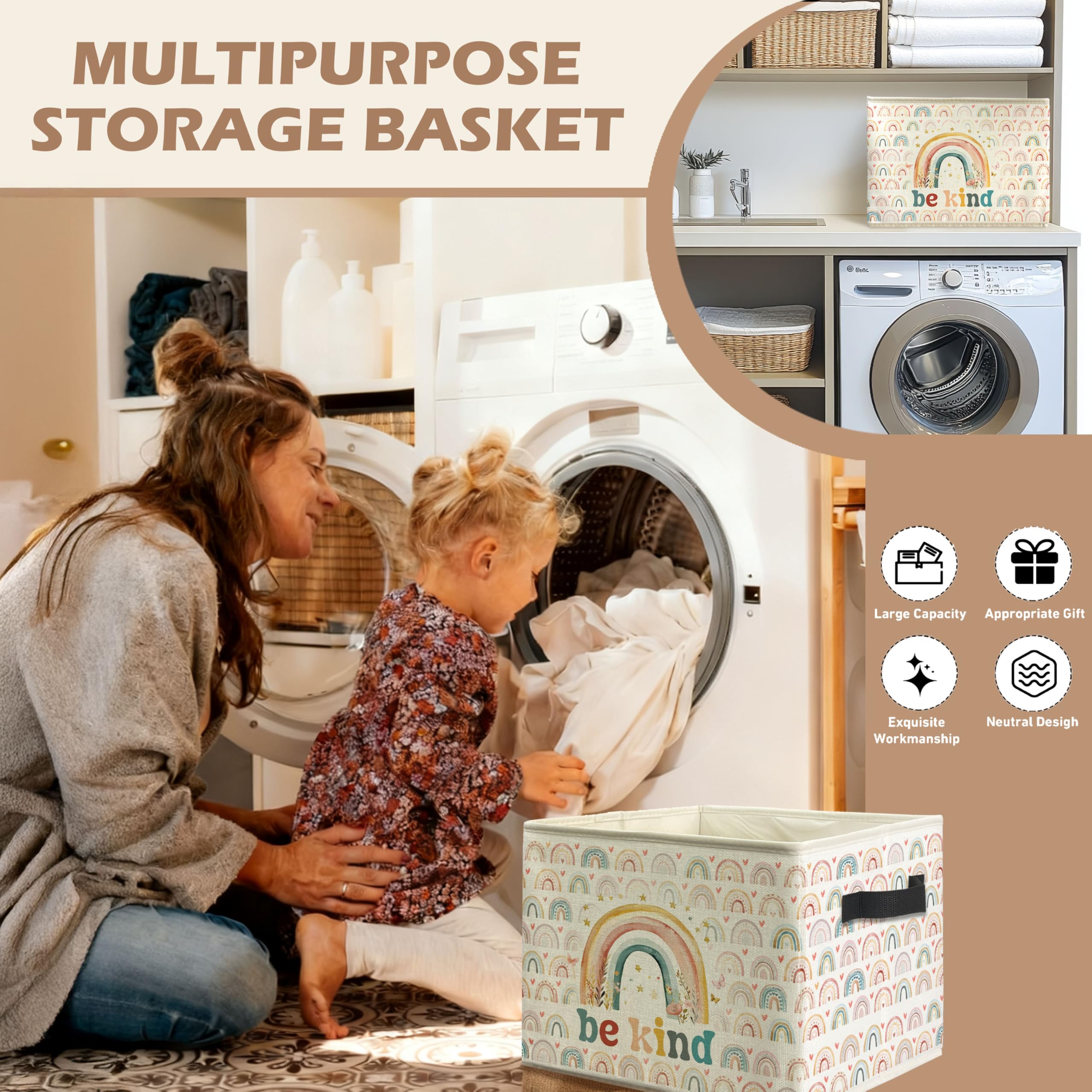 WARDOS Boho Rainbow Bin linen exterior adds soft, stylish nursery storage.