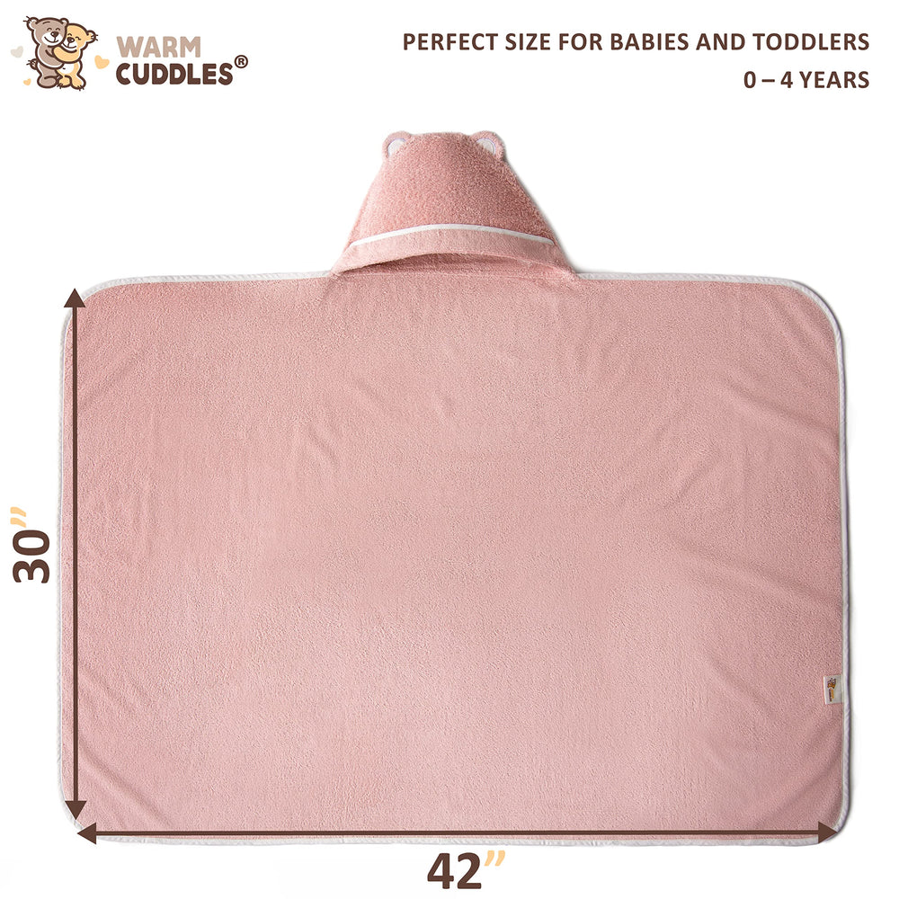 Warm Cuddles pink hooded towel, large 42x30 inches for growing toddlers.