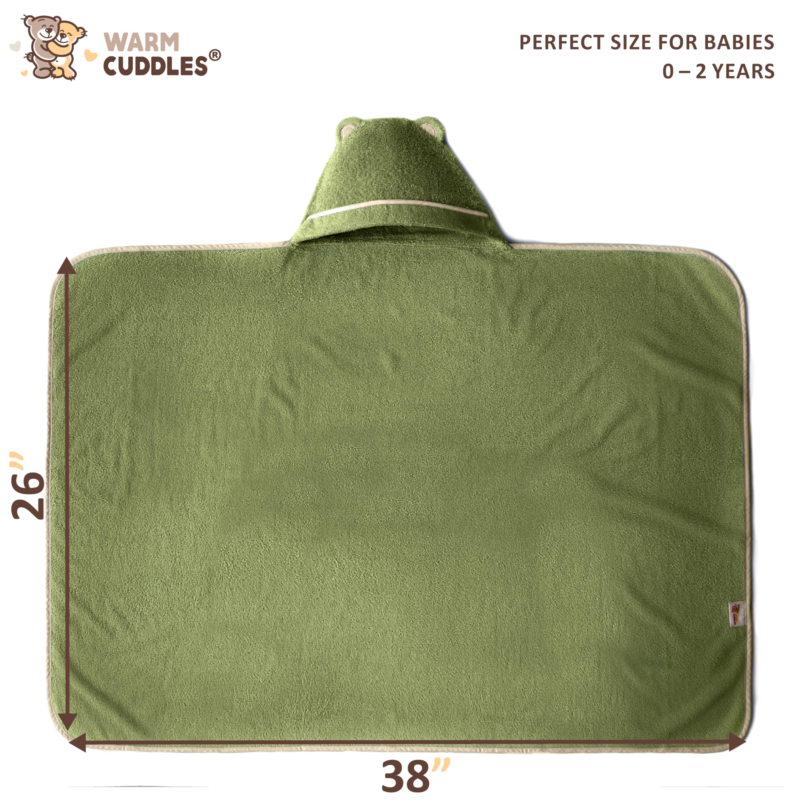 Warm Cuddles Olive bear hood design adds cute charm and reliable head coverage
