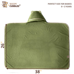 Warm Cuddles Olive bear hood design adds cute charm and reliable head coverage