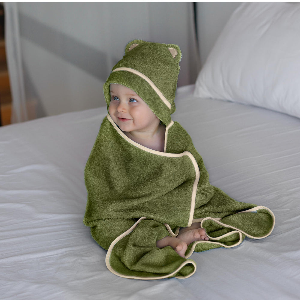 Warm Cuddles Olive towel absorbent bamboo blend demonstrates quick drying and gentle touch