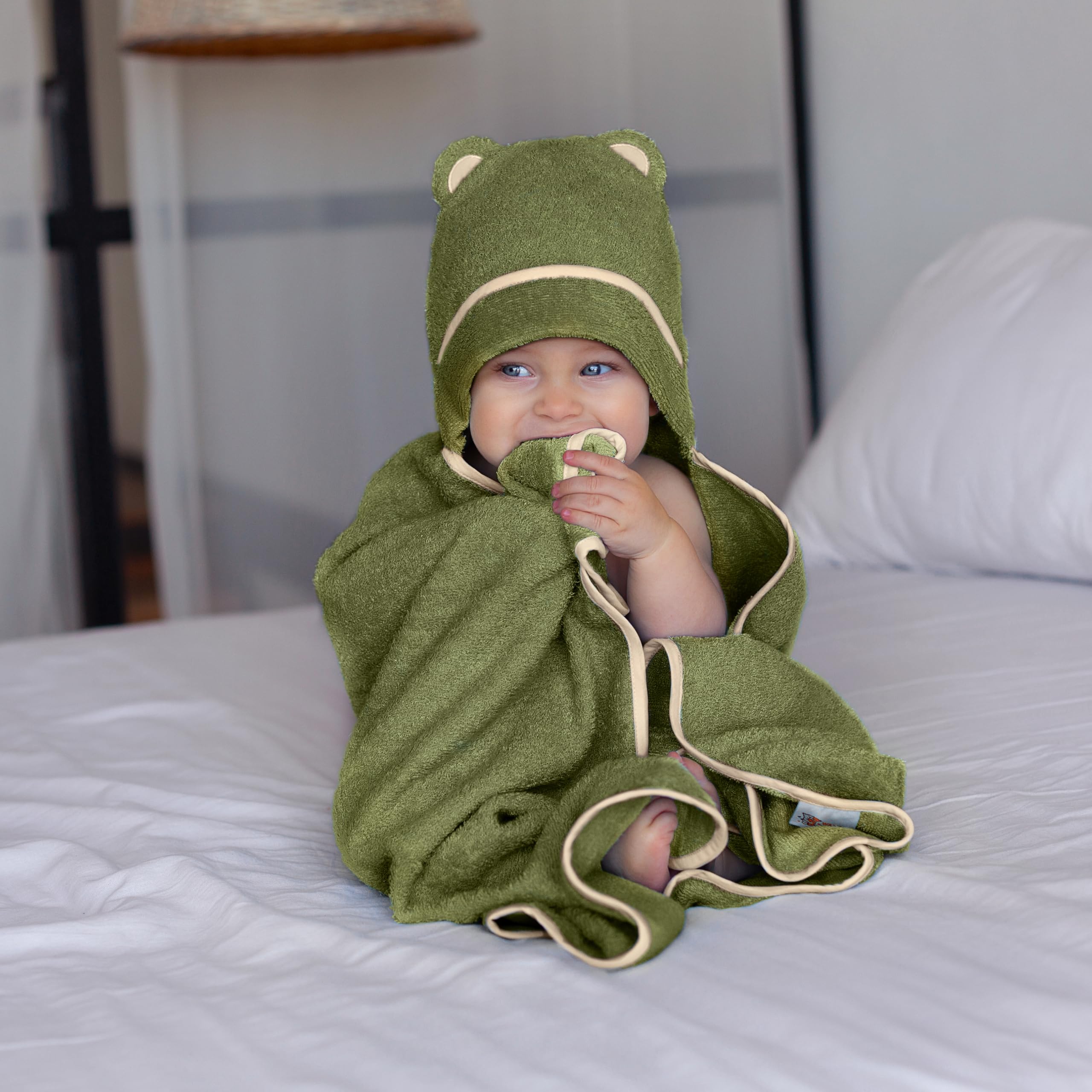Warm Cuddles Olive towel fibers retain softness after washing and frequent use