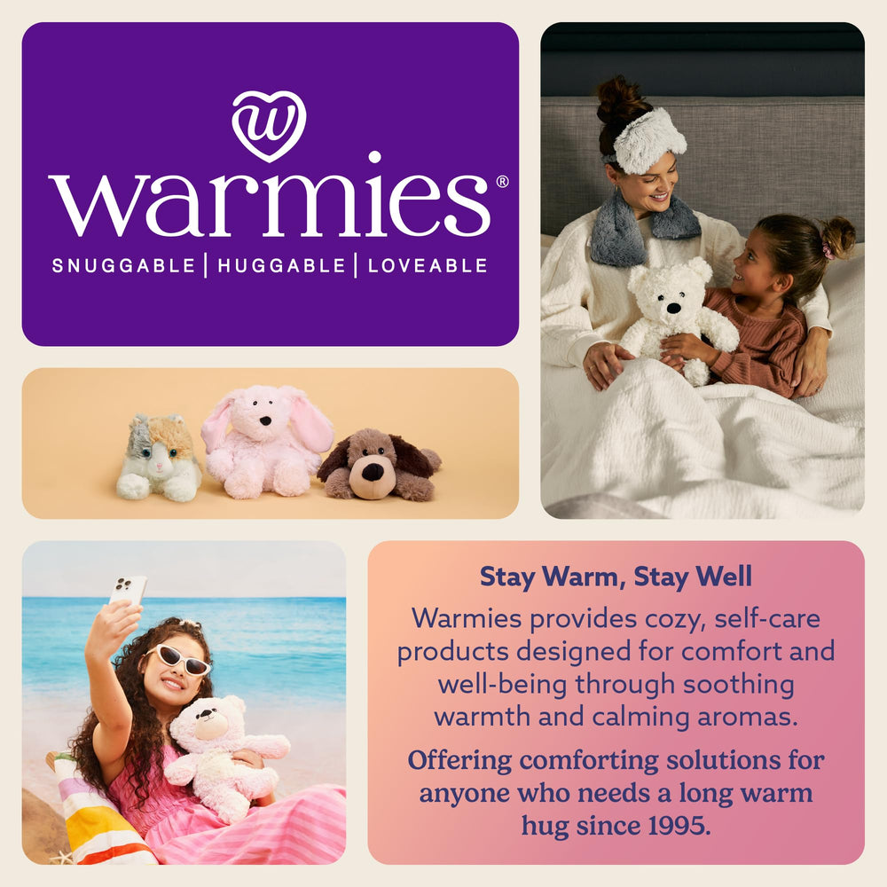 Warmies Cozy bedtime snuggle with soft plush warmth and safety.