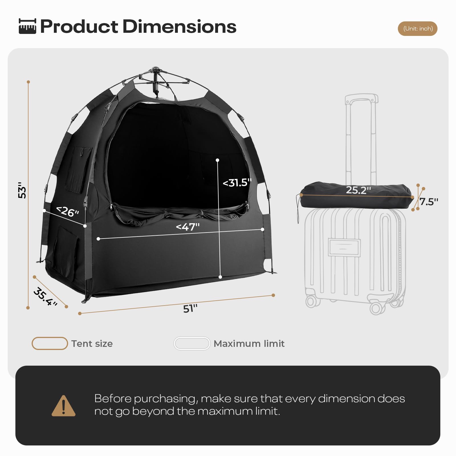 Warmoasis baby blackout tent folded compactly in carry bag.