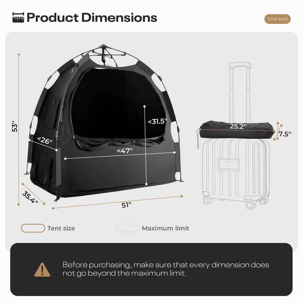 Warmoasis baby blackout tent folded compactly in carry bag.