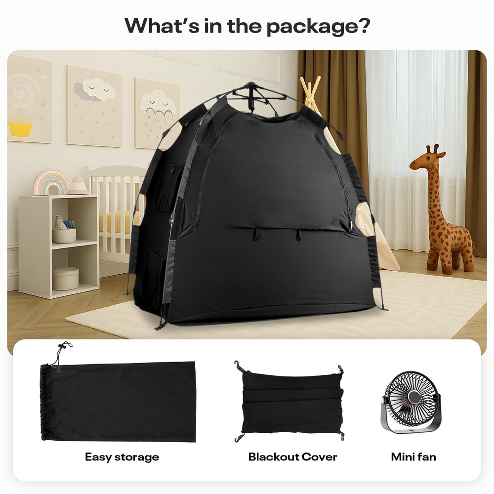 Warmoasis baby blackout tent scene promotes a peaceful sleep atmosphere.