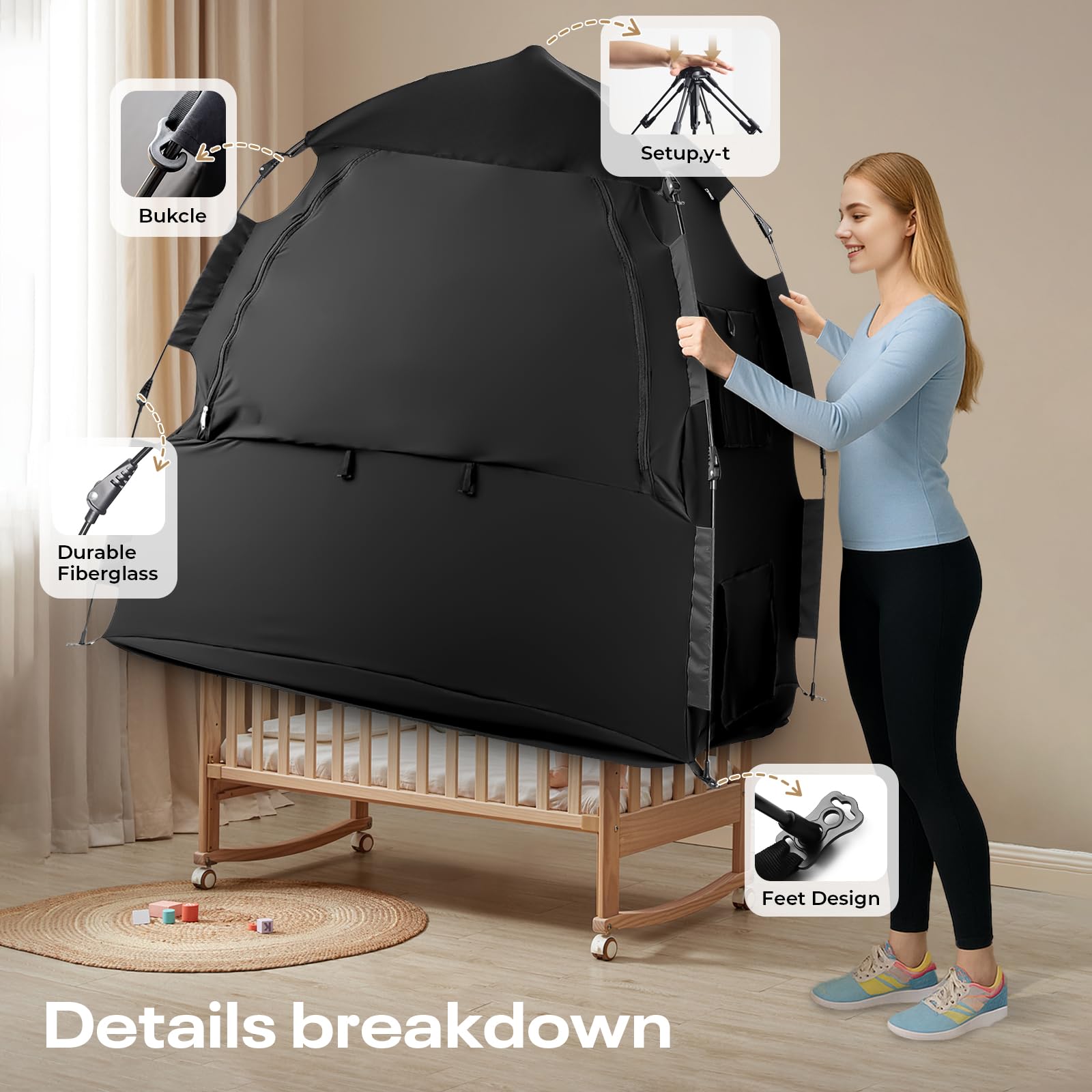 Warmoasis baby blackout tent in travel bag ready for home or trips.