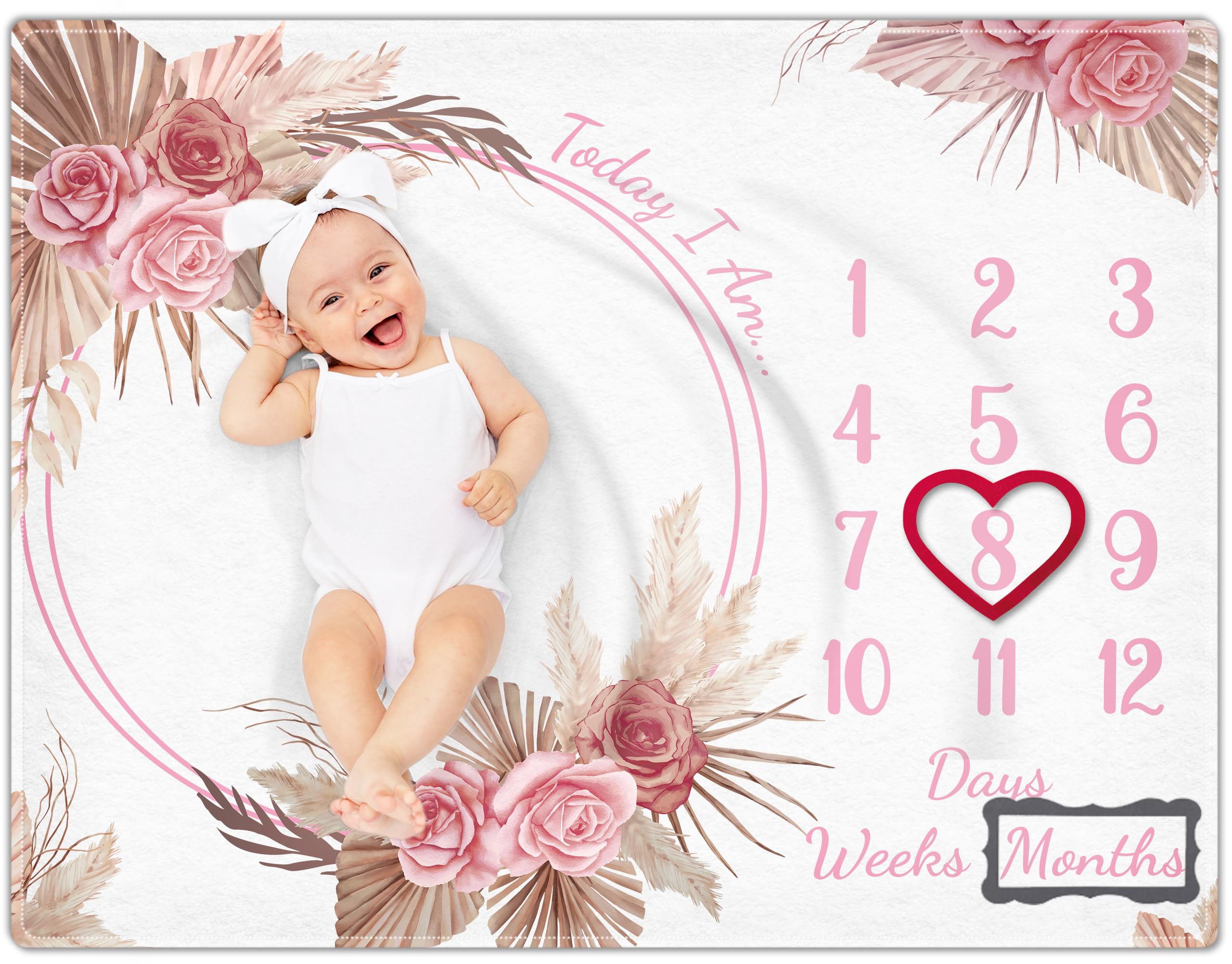 Warmther baby milestone blanket with floral design creates charming photos of growth.