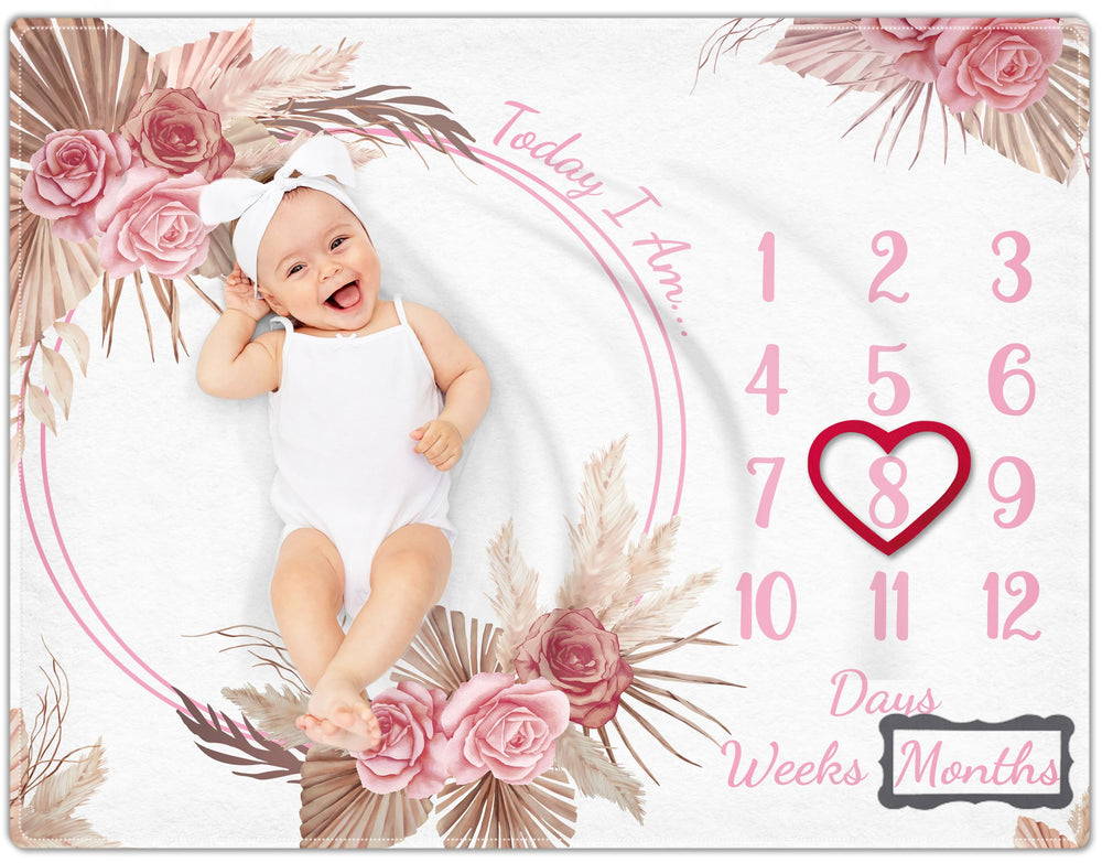 Warmther baby milestone blanket with floral design creates charming photos of growth.
