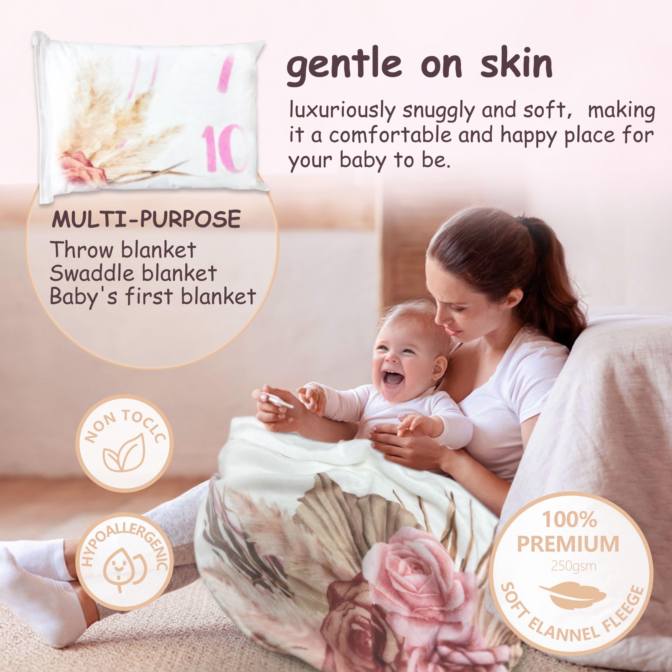 Warmther monthly markers and floral accents enhance baby portraits.