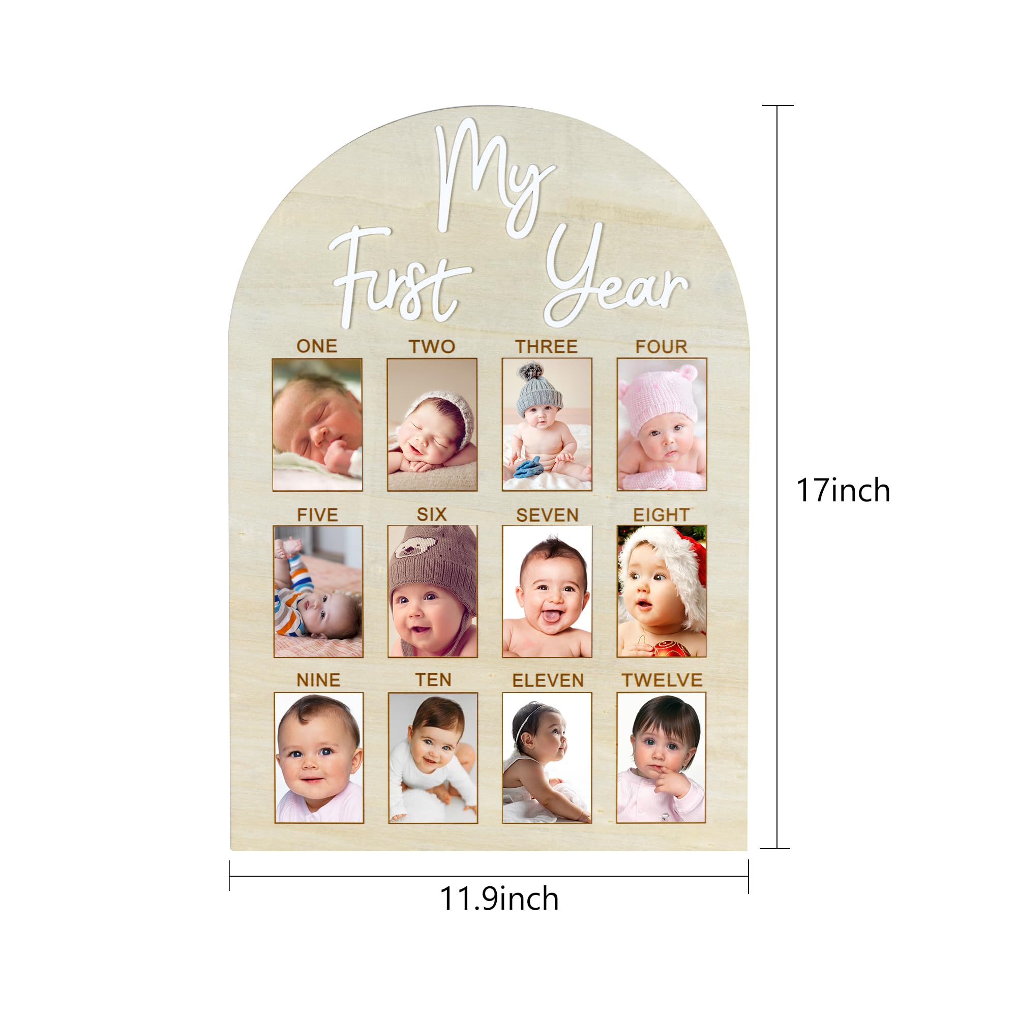 Wartter arch photo board with 12 pre-marked slots for each month.