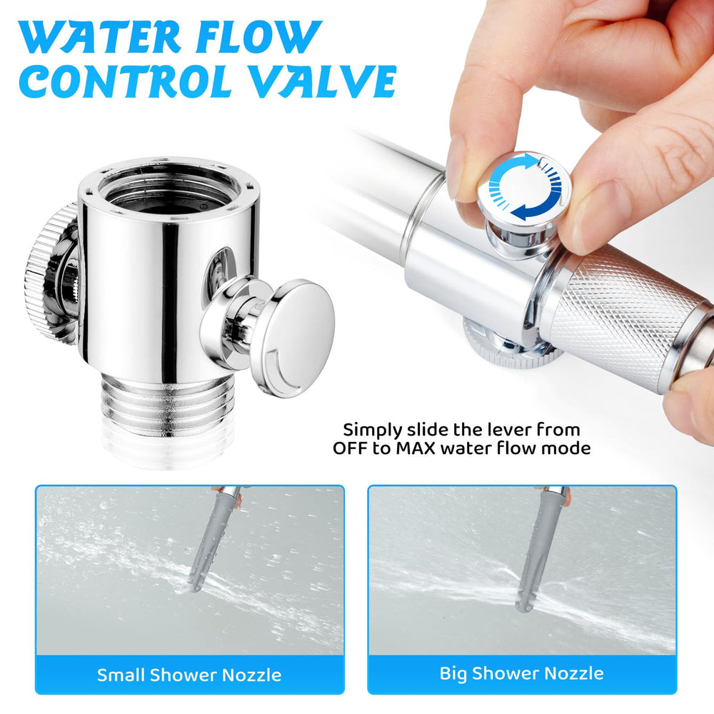 Washever water control valve closeup showing adjustable flow for customized use.