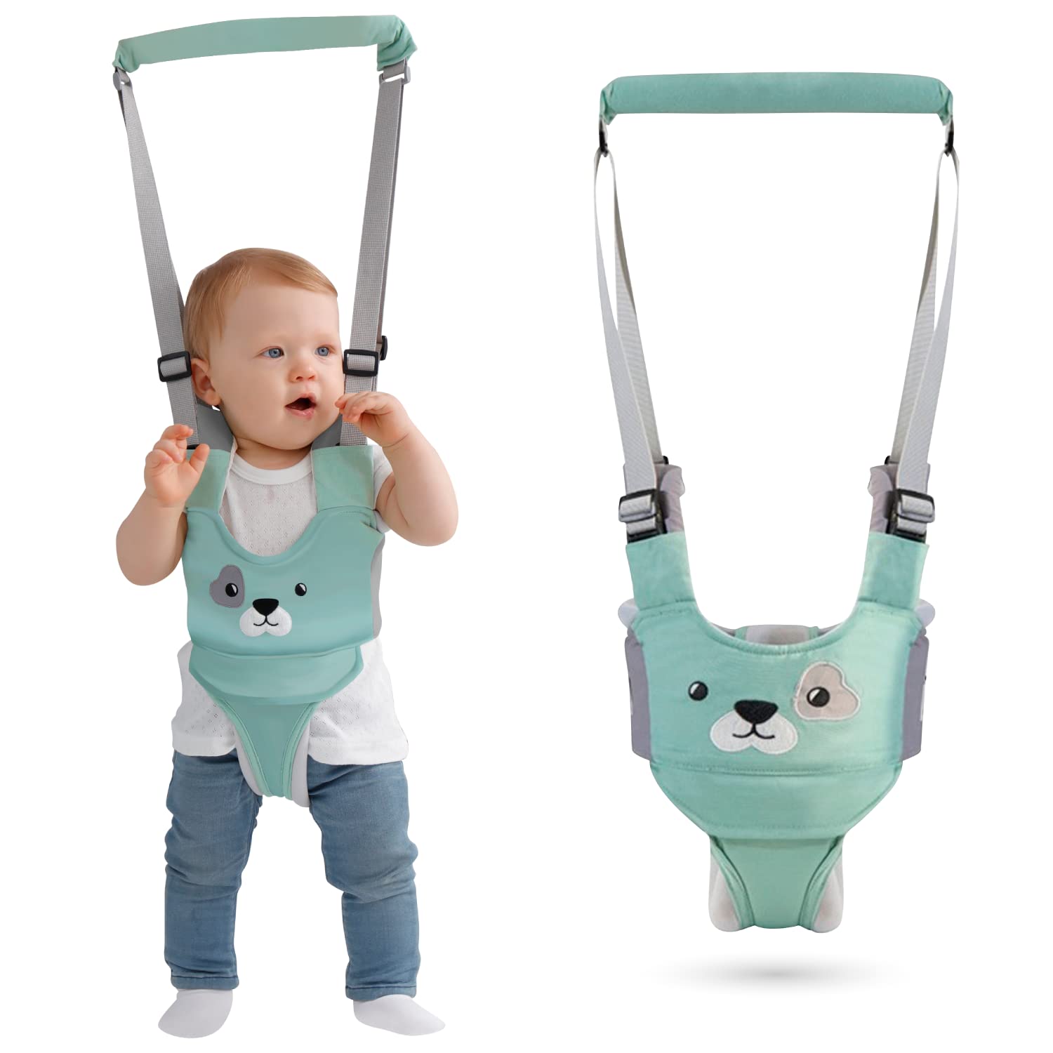 Watolt baby walking harness in start-to-stand pose offers gentle support for early steps.