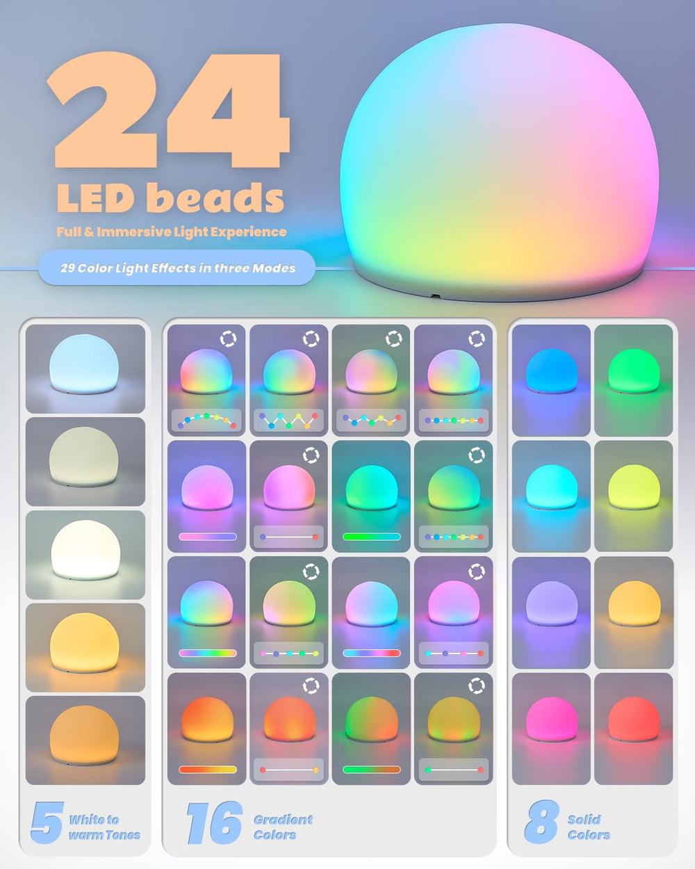 WattBubble anti-blue LED helps reduce eye strain during night use.